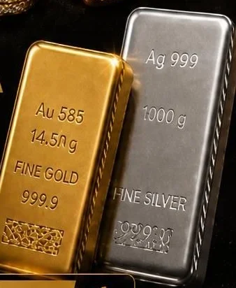 Złota i srebrna sztabka z materiałów KARAT